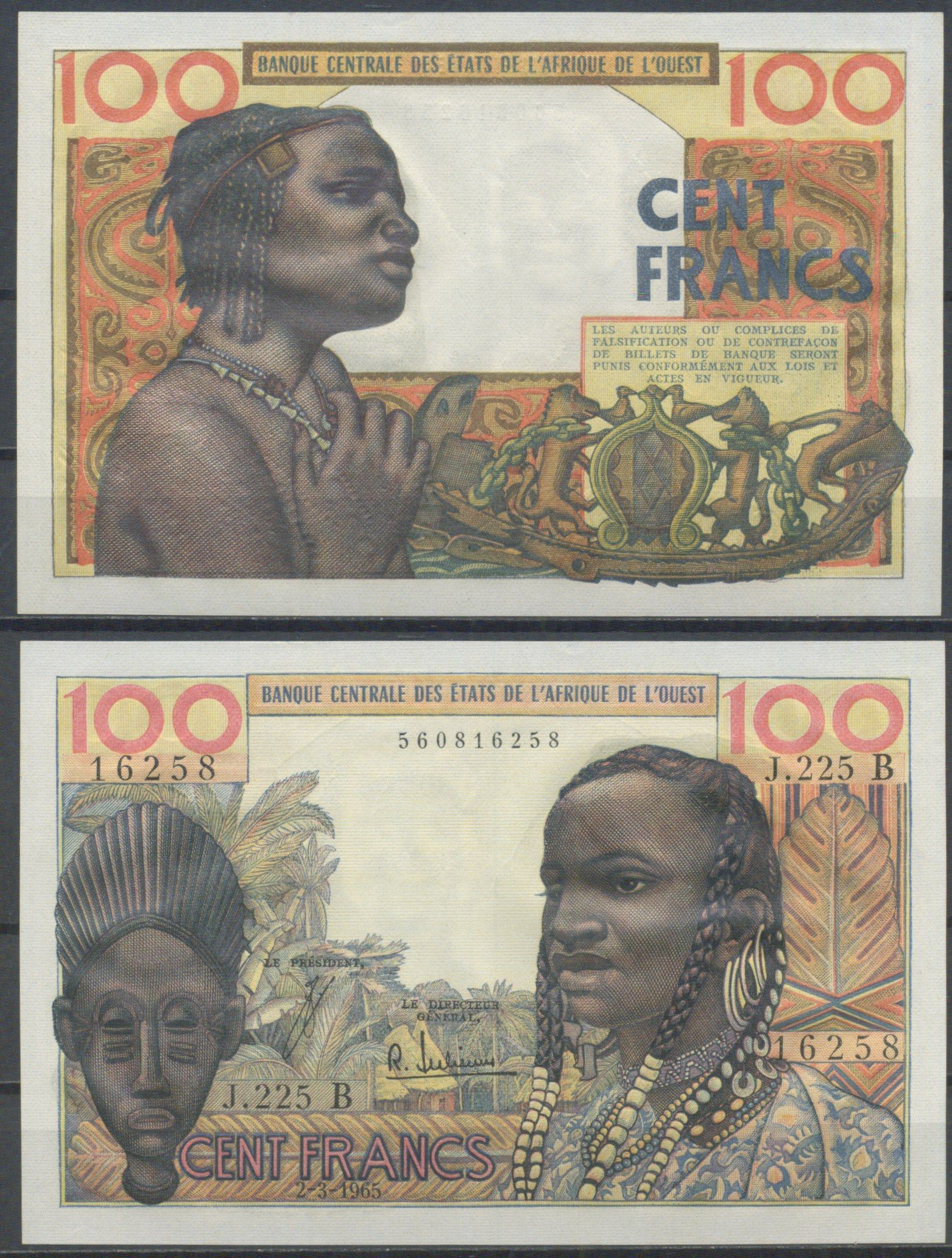 Западная Африка 100 франков 1965  Pick 101 Ae  бумага   451-1099-3