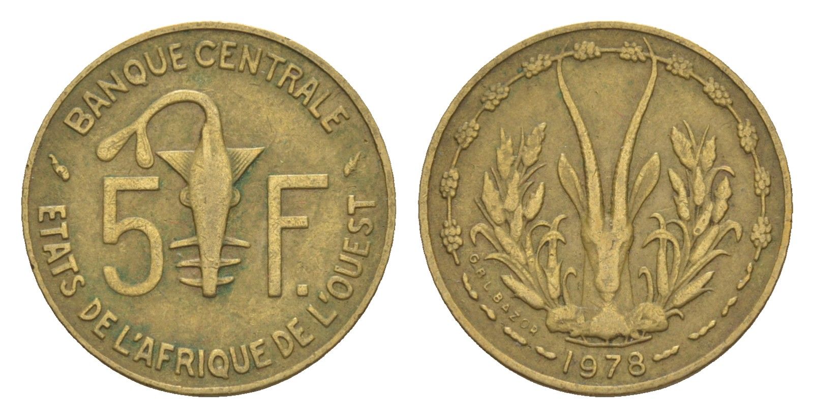 Западная Африка (BCEAO) 5 франков 1973 Центральный банк государств Западной Африки KM 2a медь алюминий никель 4643-741