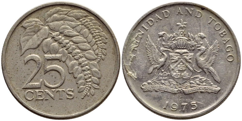 Тринидад и Тобаго 25 центов 1975 цветок дикая пуансеттия KM 28 медно-никель 4396-668