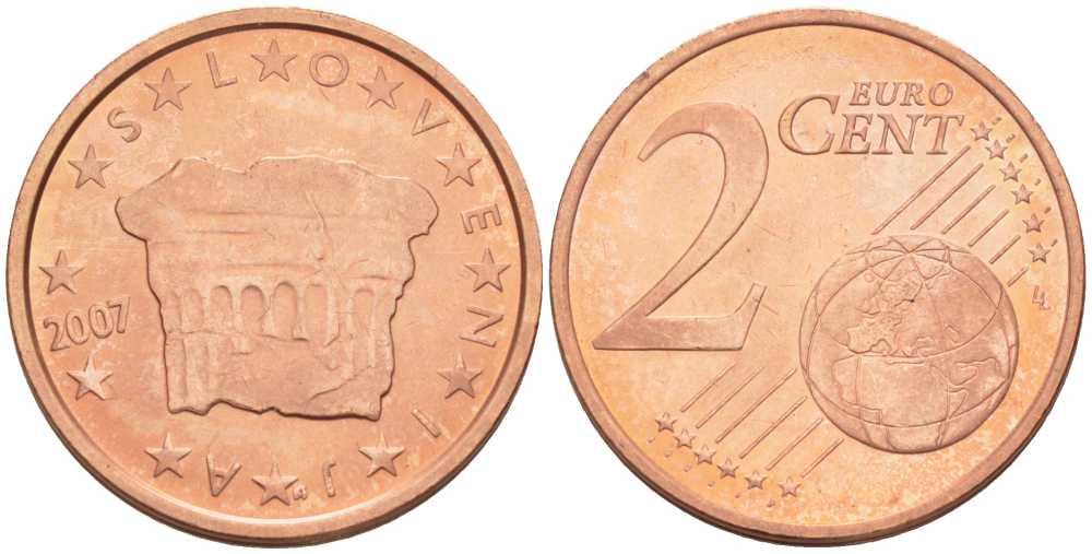 СЛОВЕНИЯ 2 ЕВРОЦЕНТА 2007 КНЯЖЕСКИЙ КАМЕНЬ ВЛАСТИ KM 69 сталь плакированная медью UNC 214-413