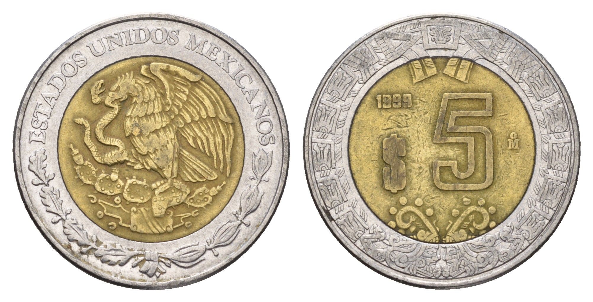 Мексика 5 песо 1999 KM 605 биметалл 4675-313