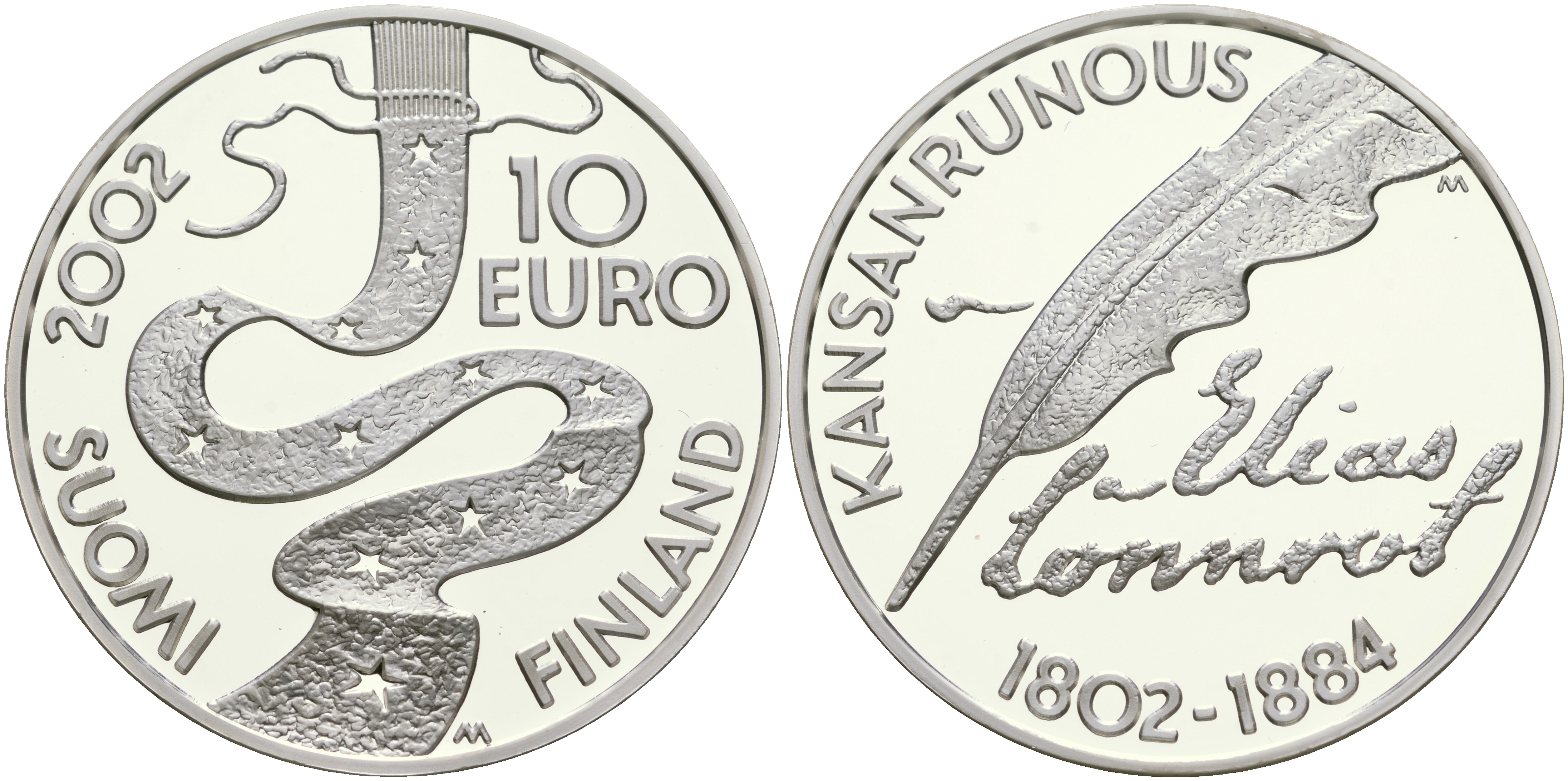 Финляндия 10 евро 2002 Элиас Леннрот, лингвист KM 108 серебро PROOF 11-256-31