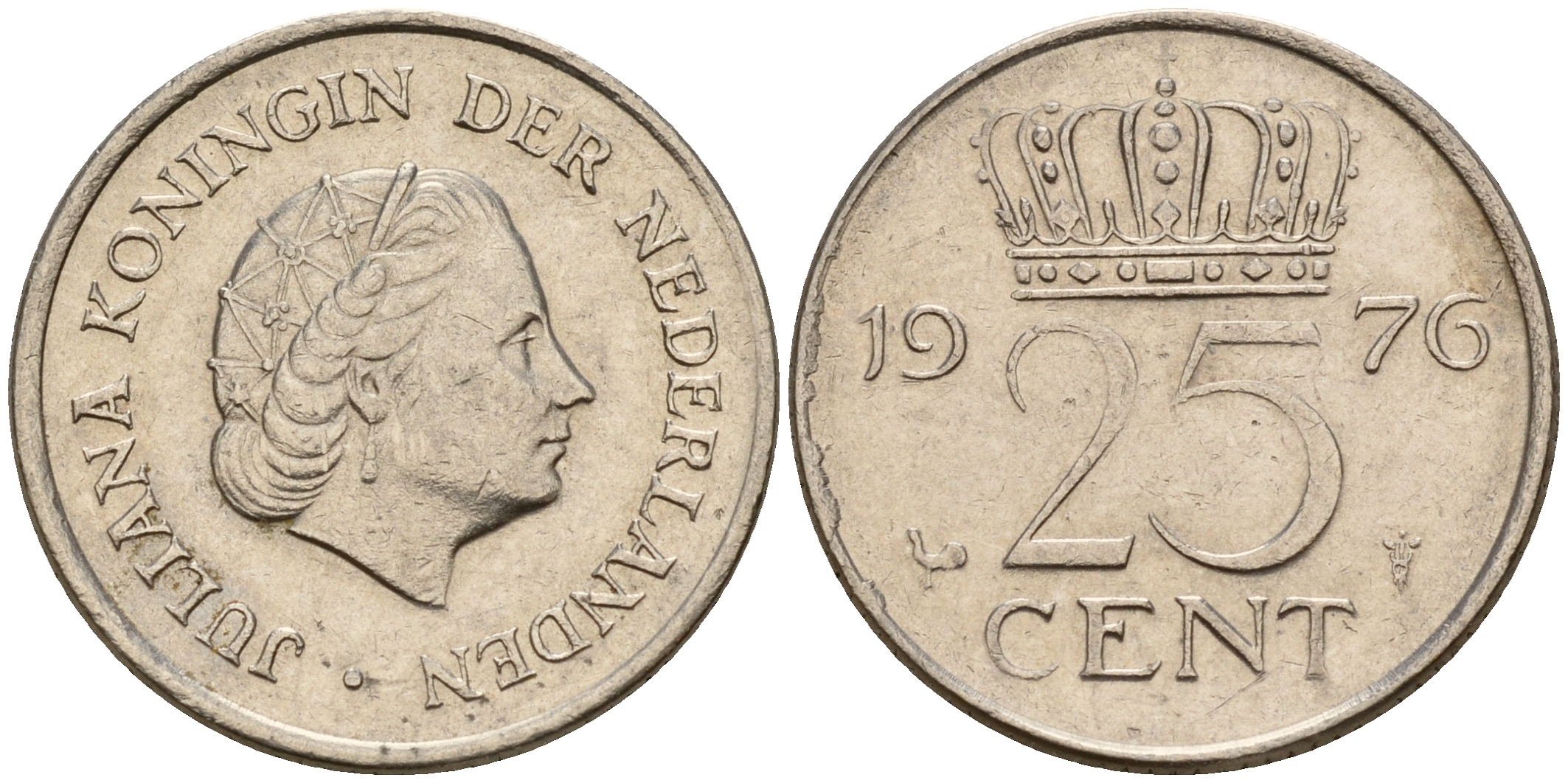 Нидерланды 25 центов 1976 Юлиана (1949-1980) KM 183 никель    4598-518