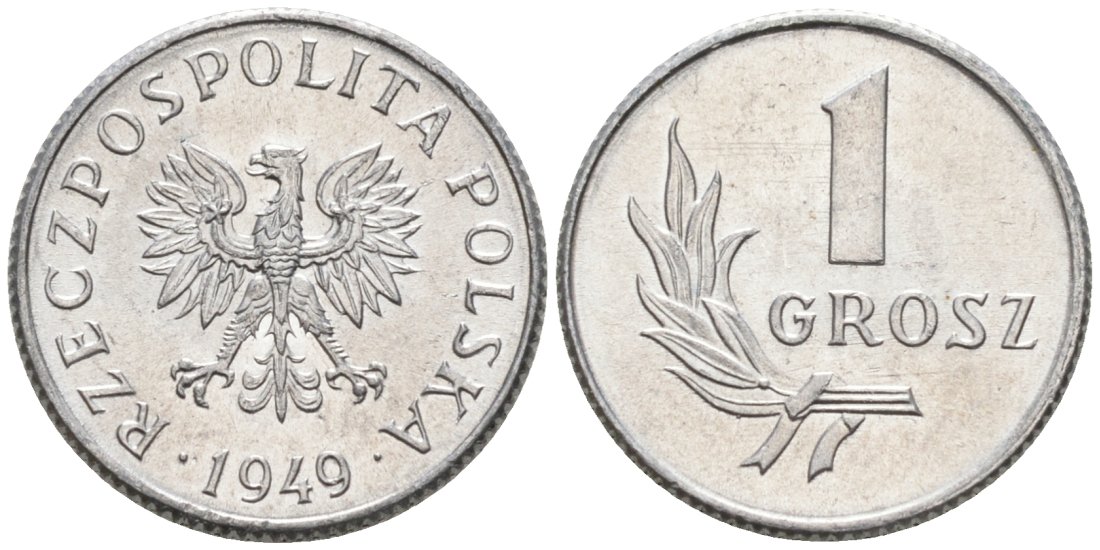 Польша 1 грош 1949 MW KM 39, Parchimowicz 201 алюминий UNC 4564-1042