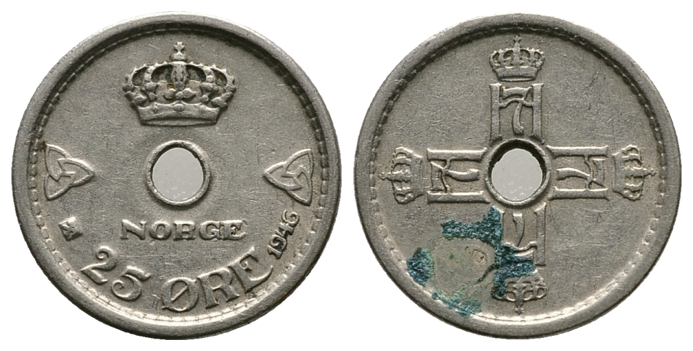 НОРВЕГИЯ 25 ЭРЕ 1946 KM 384 медно-никель 89-1521