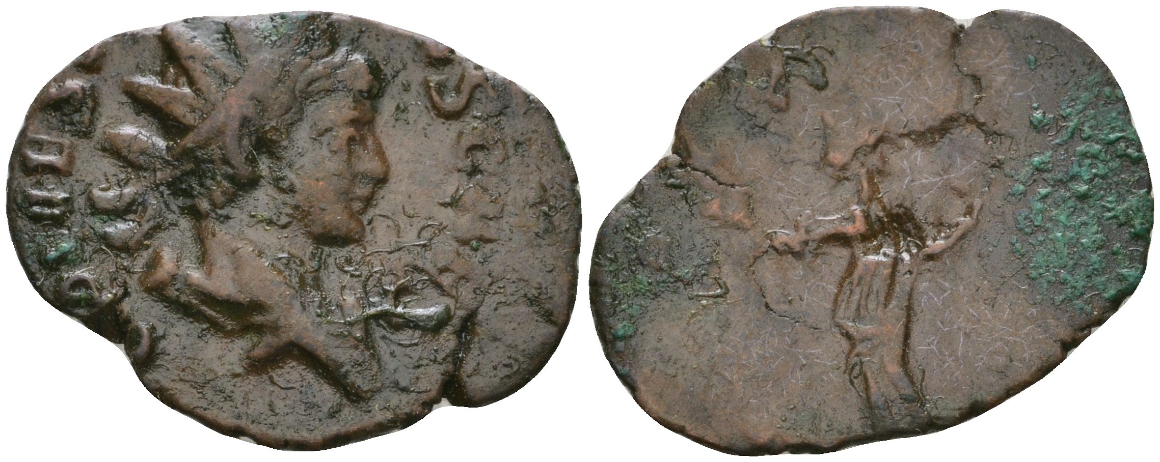 Римская Империя, императоры в Галлии антониниан 271 - 274 Тетрик II в ранге цезаря, C PIV ESV TETRICVS CAES, бюст цезаря / SPES AVGG, Спея, персонификация Мира, Августа Треверов RIC 270 биллон 1073-20-41