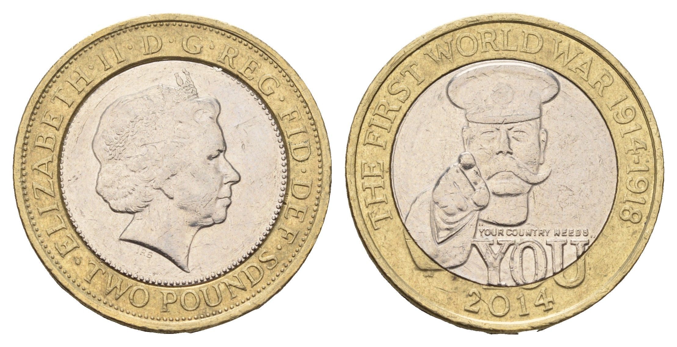 Великобритания 2 фунта 2014 100 лет Первой Мировой войне KM 1279 биметалл 4111-1244