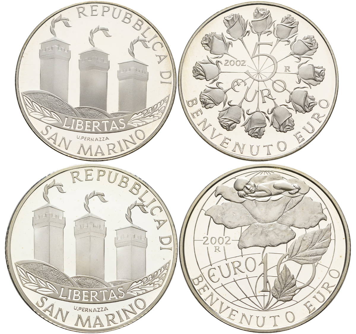 Сан-Марино набор 5 евро + 10 евро 2002 добро пожаловать евро, в оригинальной коробке, с сертификатом KM 448, 449 серебро PROOF 7-1-66