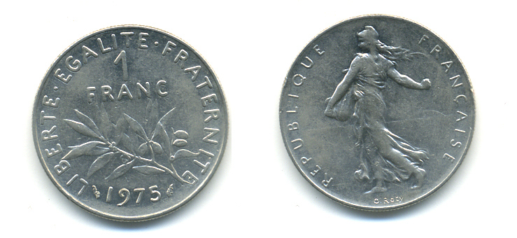 ФРАНЦИЯ 1 ФРАНК 1975 СЕЯТЕЛЬ KM 925.1 никель 86-1814
