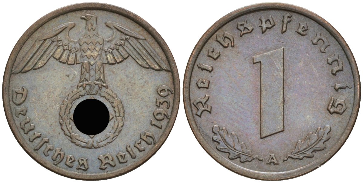 Германия 1 рейхспфенниг 1939 A KM 89, J 361 бронза 4392-455