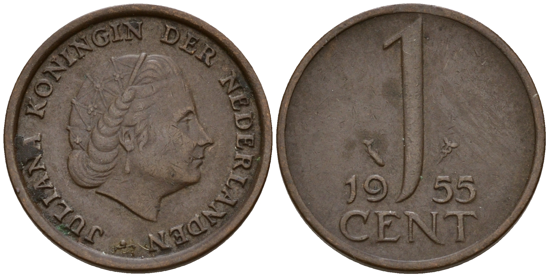 Нидерланды 1 цент 1955 Юлиана (1949-1980) KM 180 бронза    4598-162