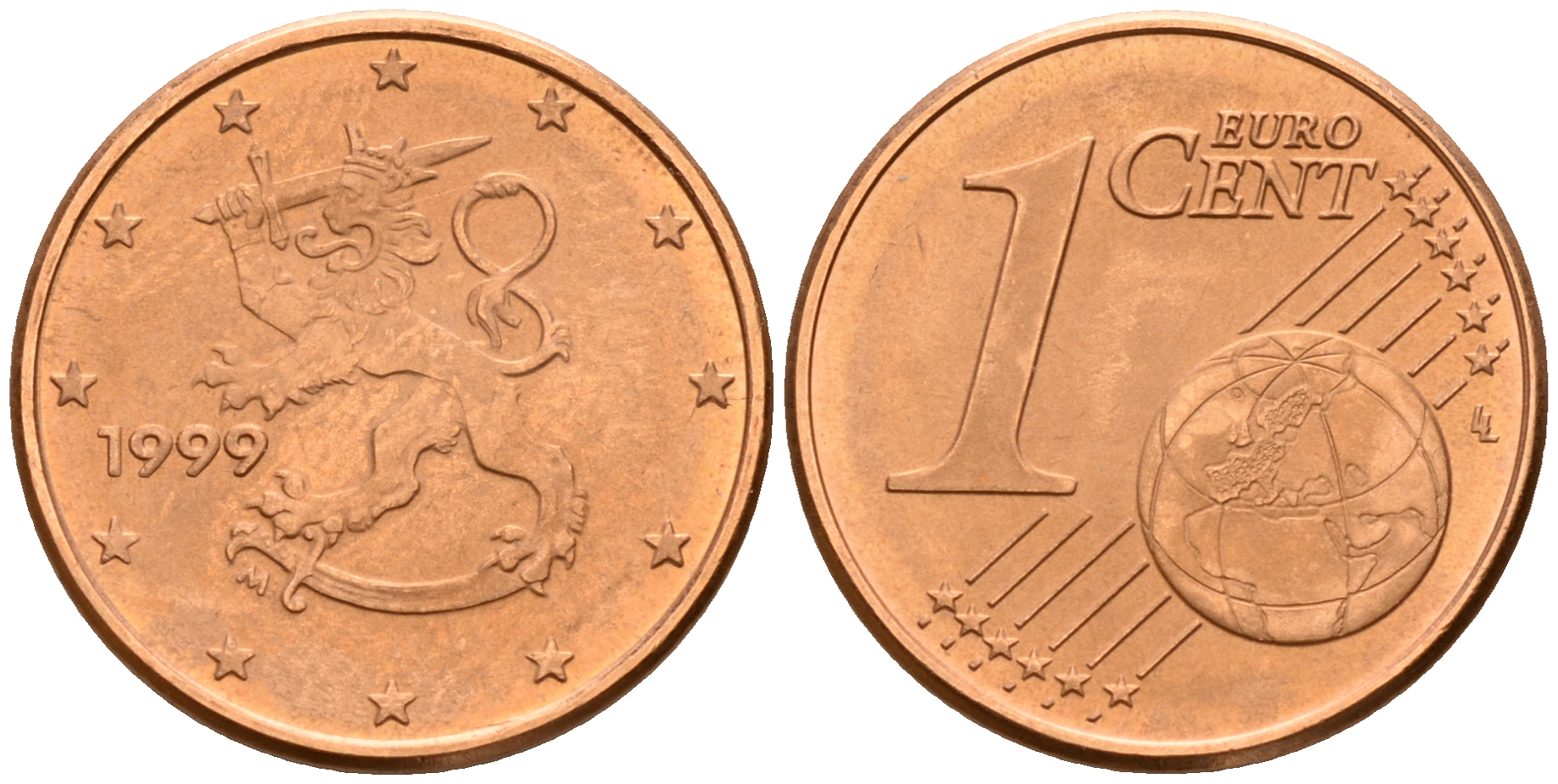 Финляндия 1 евроцент 1999  KM 98 сталь плакированная медью  UNC  4189-143