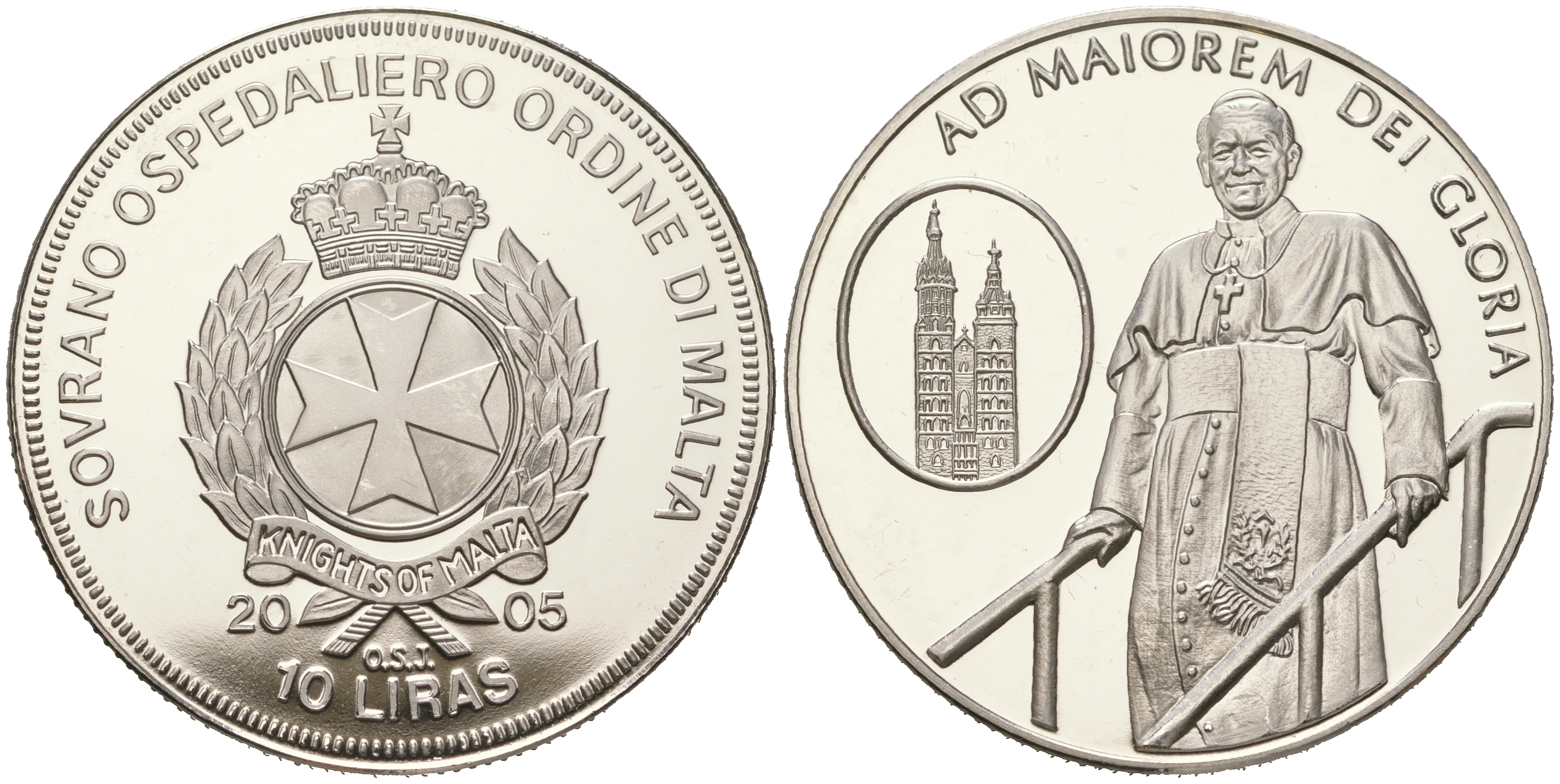 Мальтийский орден 10 лир 2005 Иоанн Павел II, на лестнице  медно-никель  PROOF  11-236-41