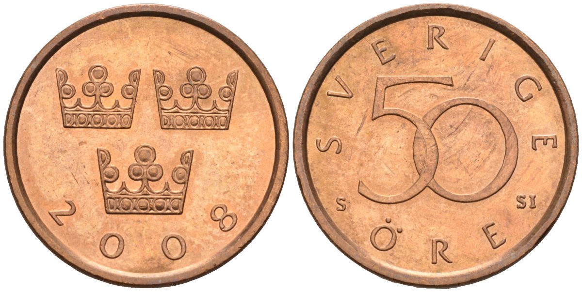 Швеция 50 эре 2008 Карл XVI Густав (1973- ) KM 878 бронза 4580-266