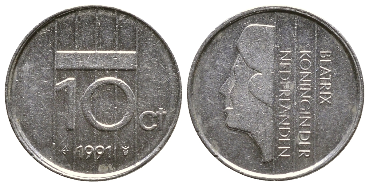 НИДЕРЛАНДЫ 10 ЦЕНТОВ 1991 БЕАТРИКС KM 203 никель 4383-1113