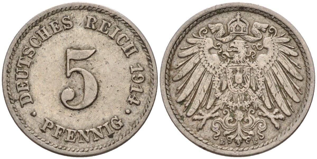 Германия 5 пфеннигов 1914 E KM 11, J. 12 медно-никель 4151-552