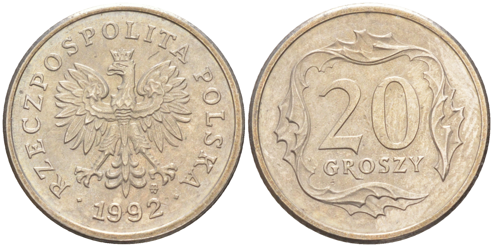 ПОЛЬША 20 ГРОШЕЙ 1992 MW KM 280 медно-никель UNC 187-927