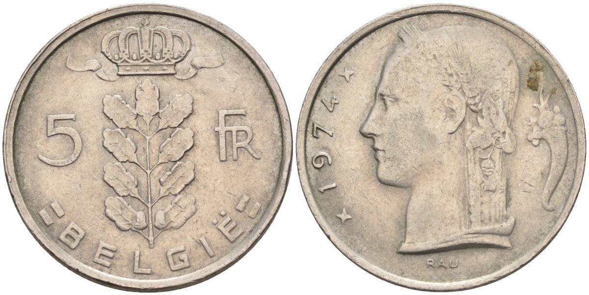 Бельгия 5 франков 1974 BELGIE KM 135.1 медно-никель 4586-657