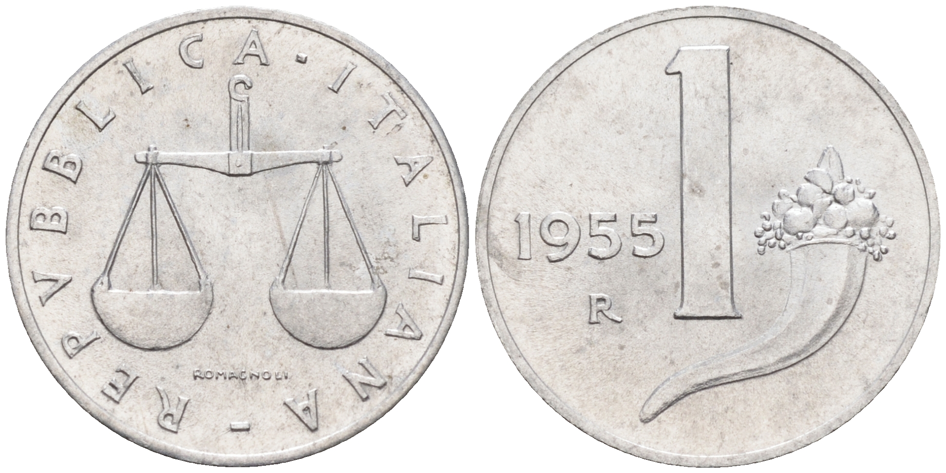 Италия 1 лира 1955 R, весы KM 91 алюминий  UNC  4594-653