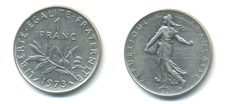 ФРАНЦИЯ 1 ФРАНК 1973 СЕЯТЕЛЬ KM 925.1 никель 57-234