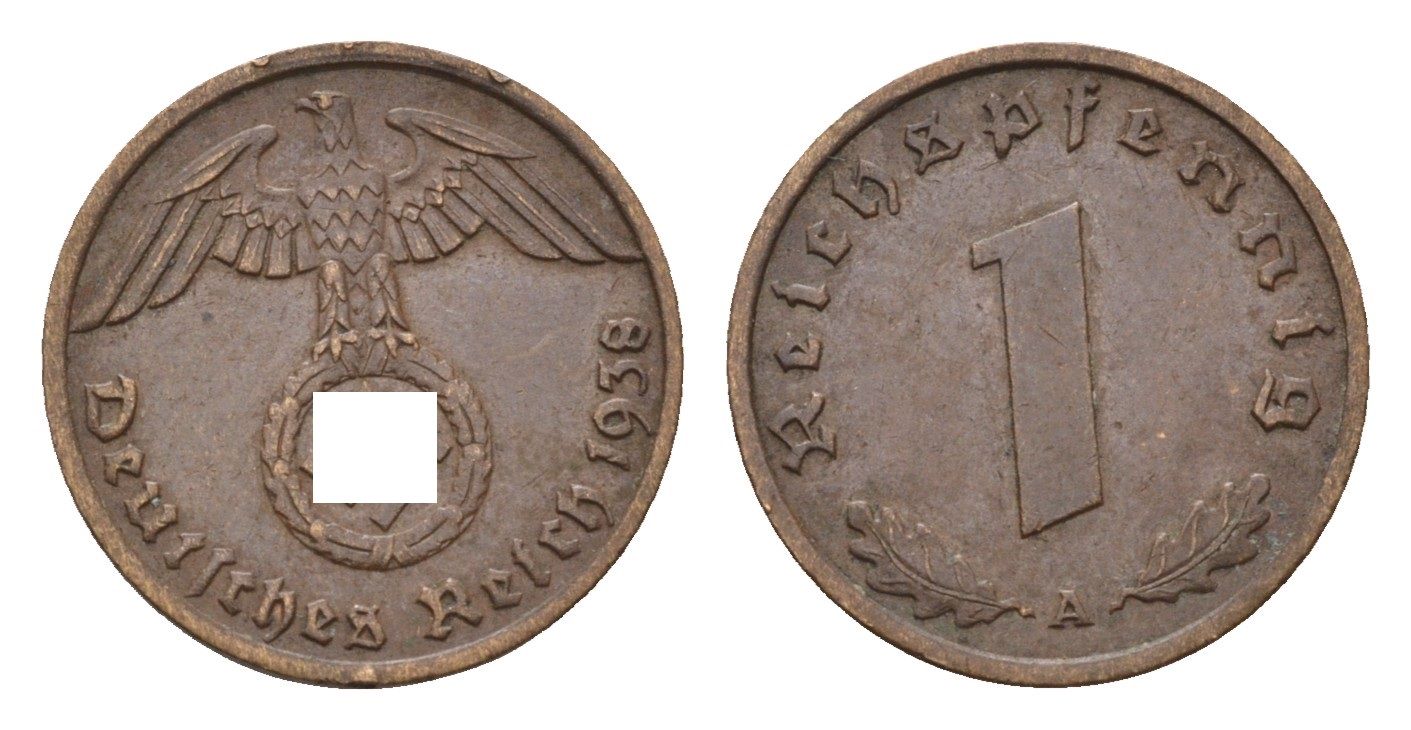 Германия 1 рейхспфенниг 1938 A KM 89, J. 361 бронза 4684-1149