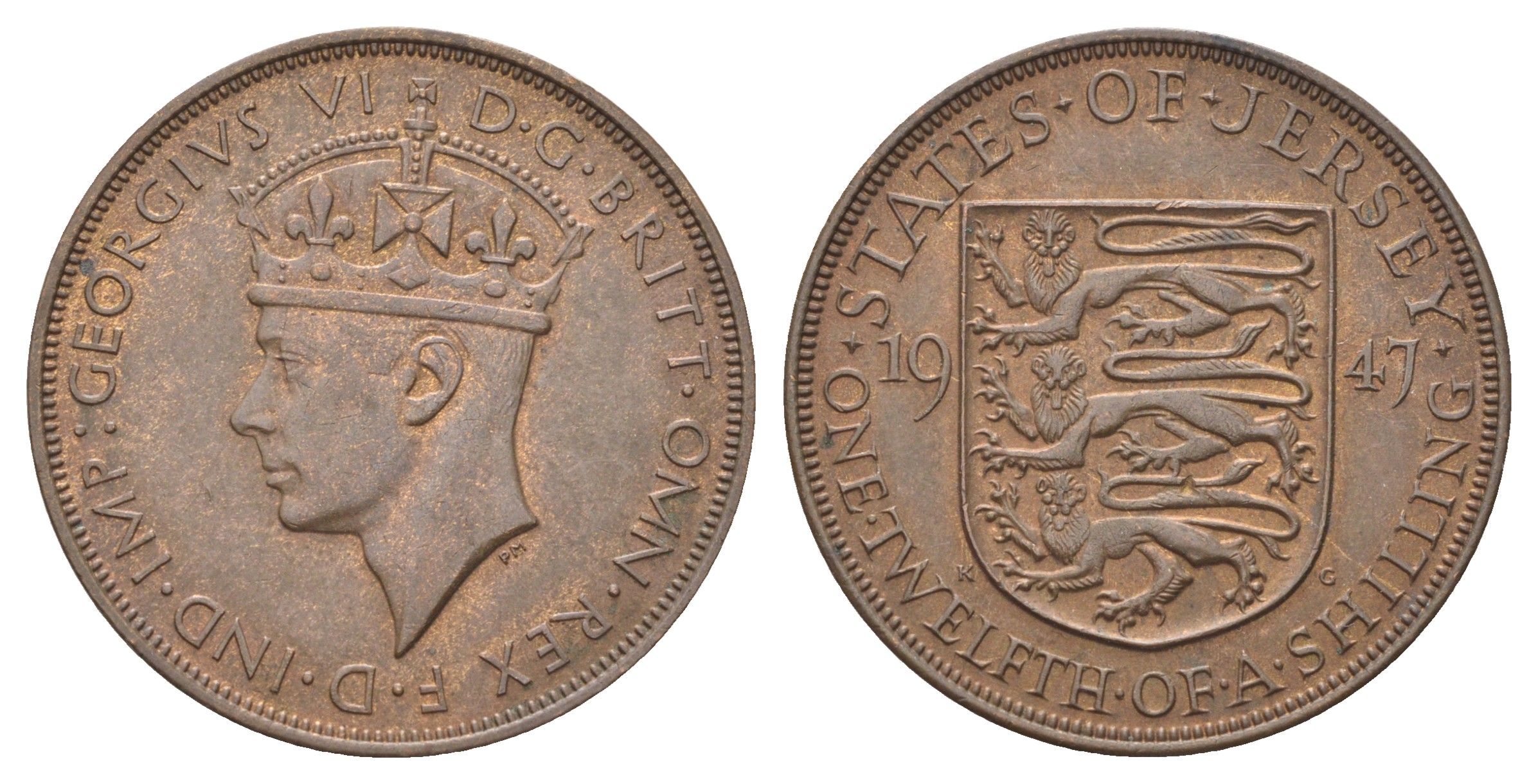 Джерси 1/12 шиллинга 1947 Георг VI (1936-1952) KM 18 бронза 4692-935