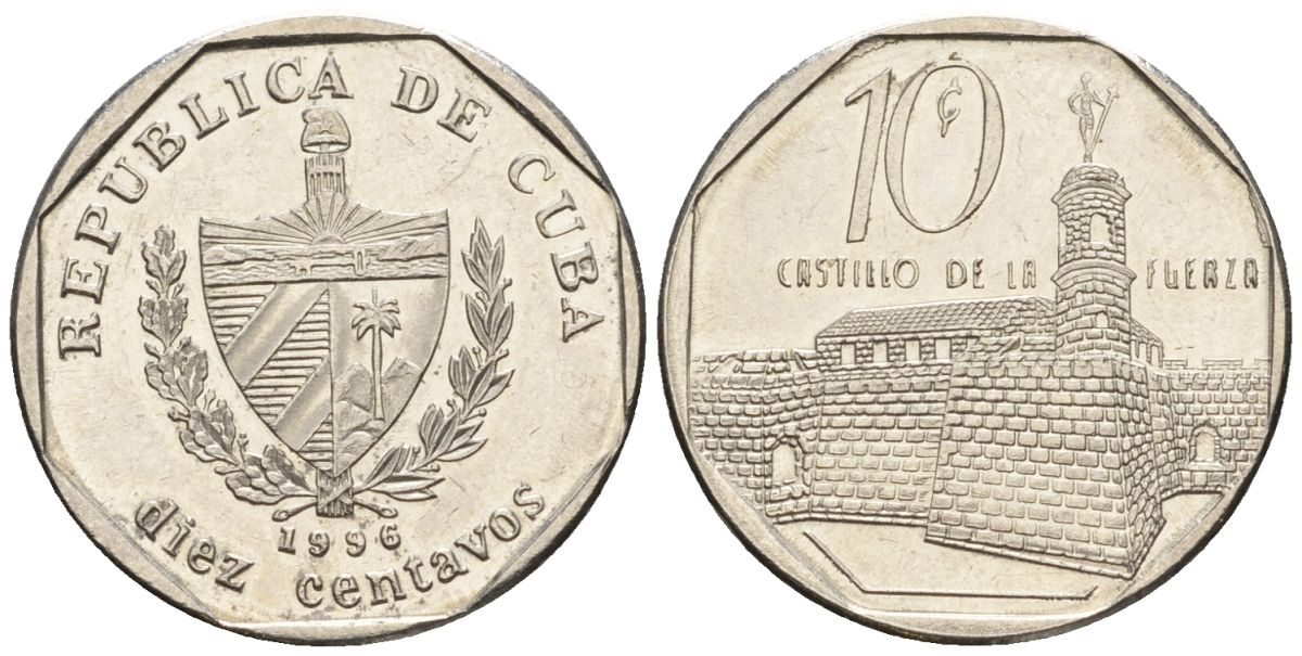 Куба 10 сентаво 1996 KM 576.2, JMA MC20, Schoen 714 сталь плакированная никелем 4114-526