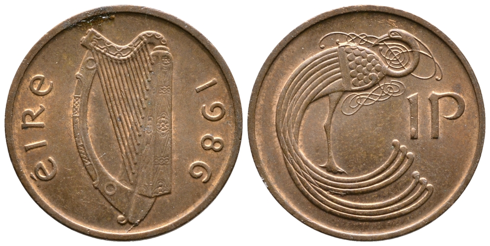 ИРЛАНДИЯ 1 ПЕННИ 1986 ПТИЧКА KM 20 бронза UNC 4110-632