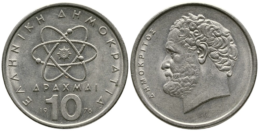 Греция 10 драхм 1976 Демокрит KM 119 медно-никель 4531-411