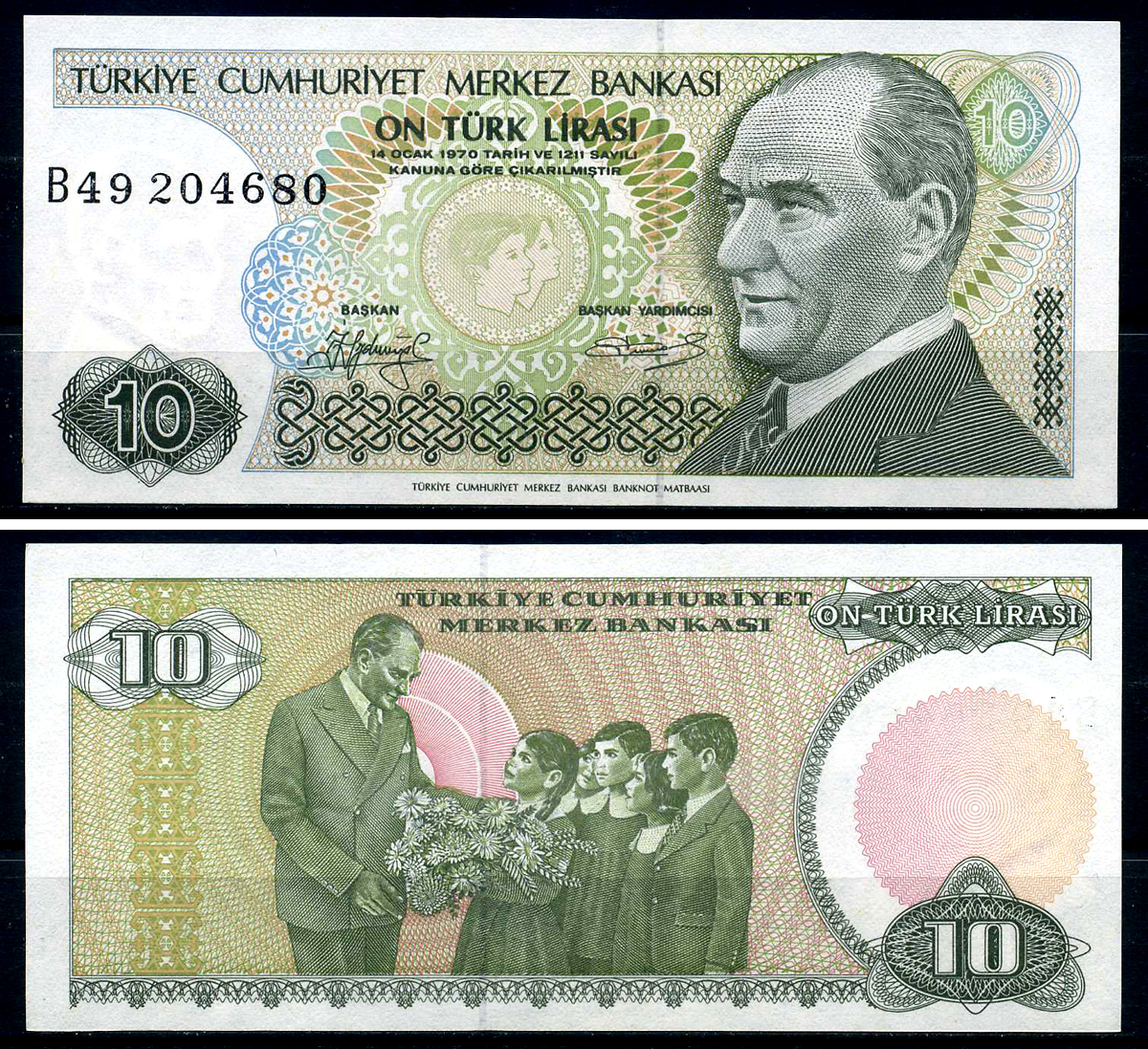 Турция 10 лир 1970 (1979) Кемаль Ататюрк Pick 192(1) бумага UNC (пресс) 446-87-2