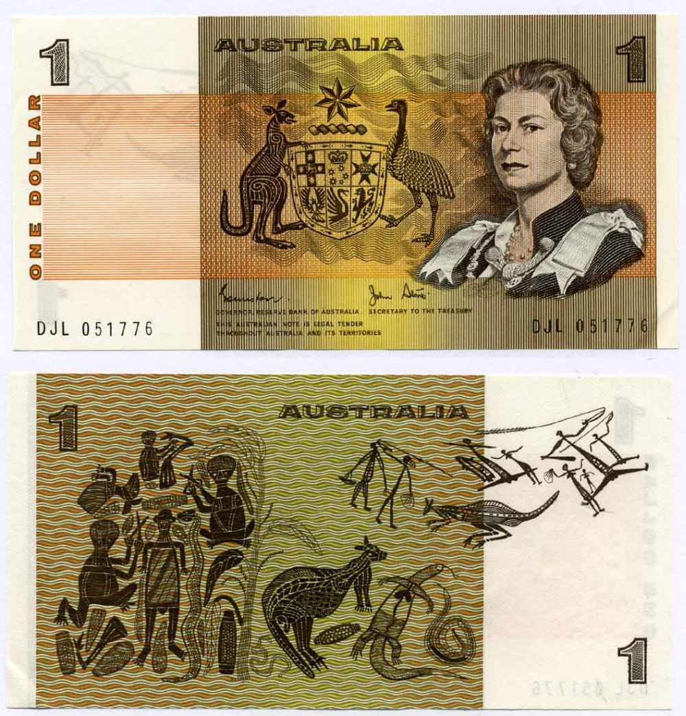Австралия 1 доллар 1974-1983 signatures: Johnston & Stone Pick 42 d бумага aUNC 449-32-1