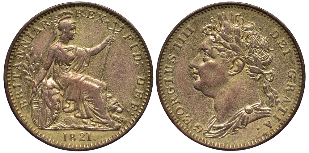Великобритания 1 фартинг 1821 Георг IV (1820-1830) KM 677, Spink 3822 медь 1521-1533