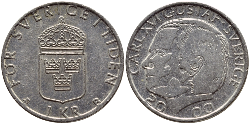 Швеция 1 крона 2000 Карл XVI Густав (1973- ) KM 852а медно-никель 4379-431