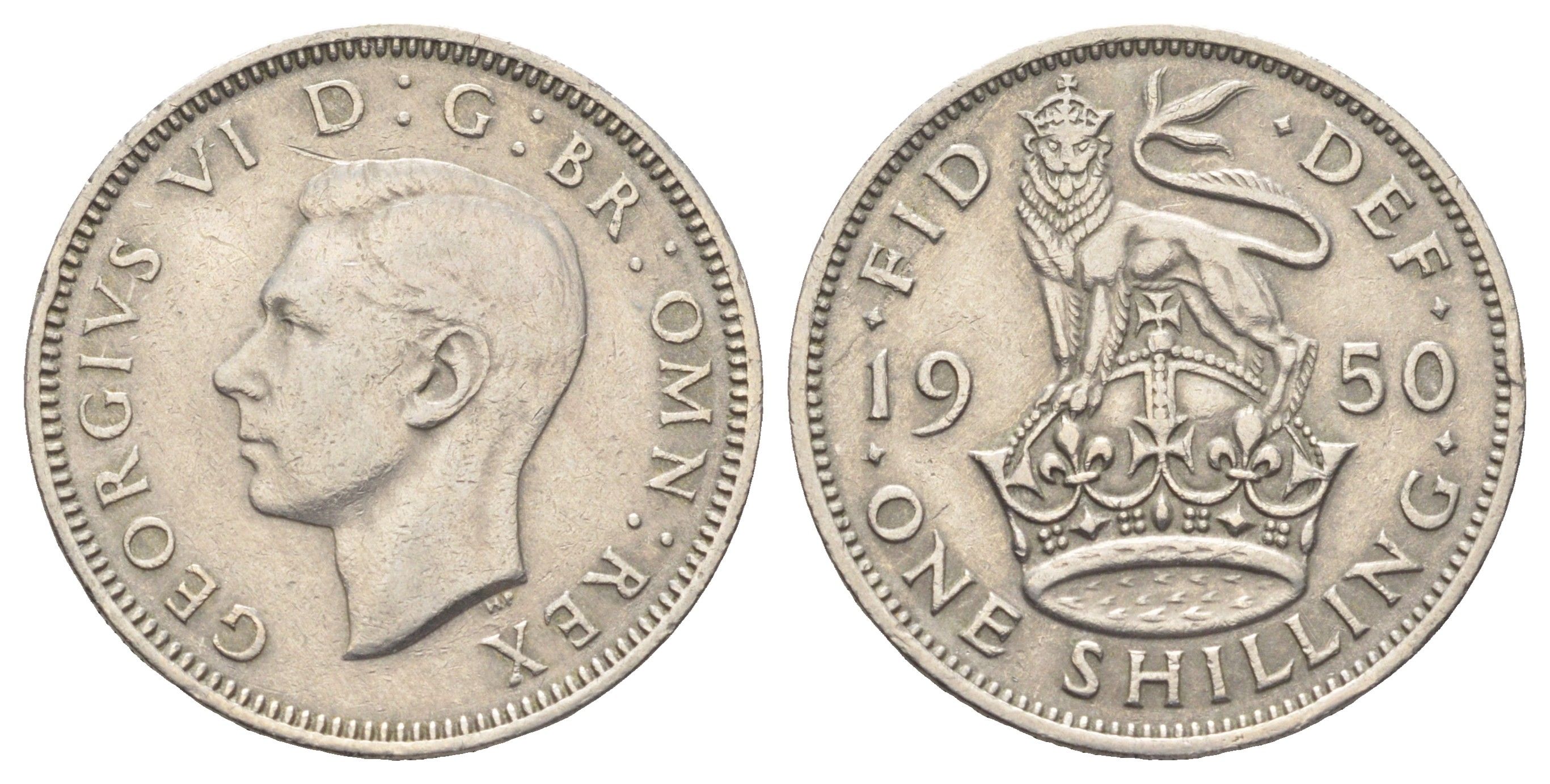 Великобритания 1 шиллинг 1950 Георг VI (1936-1952), Английский герб KM 876, Spink 4108 медно-никель 4698-1034