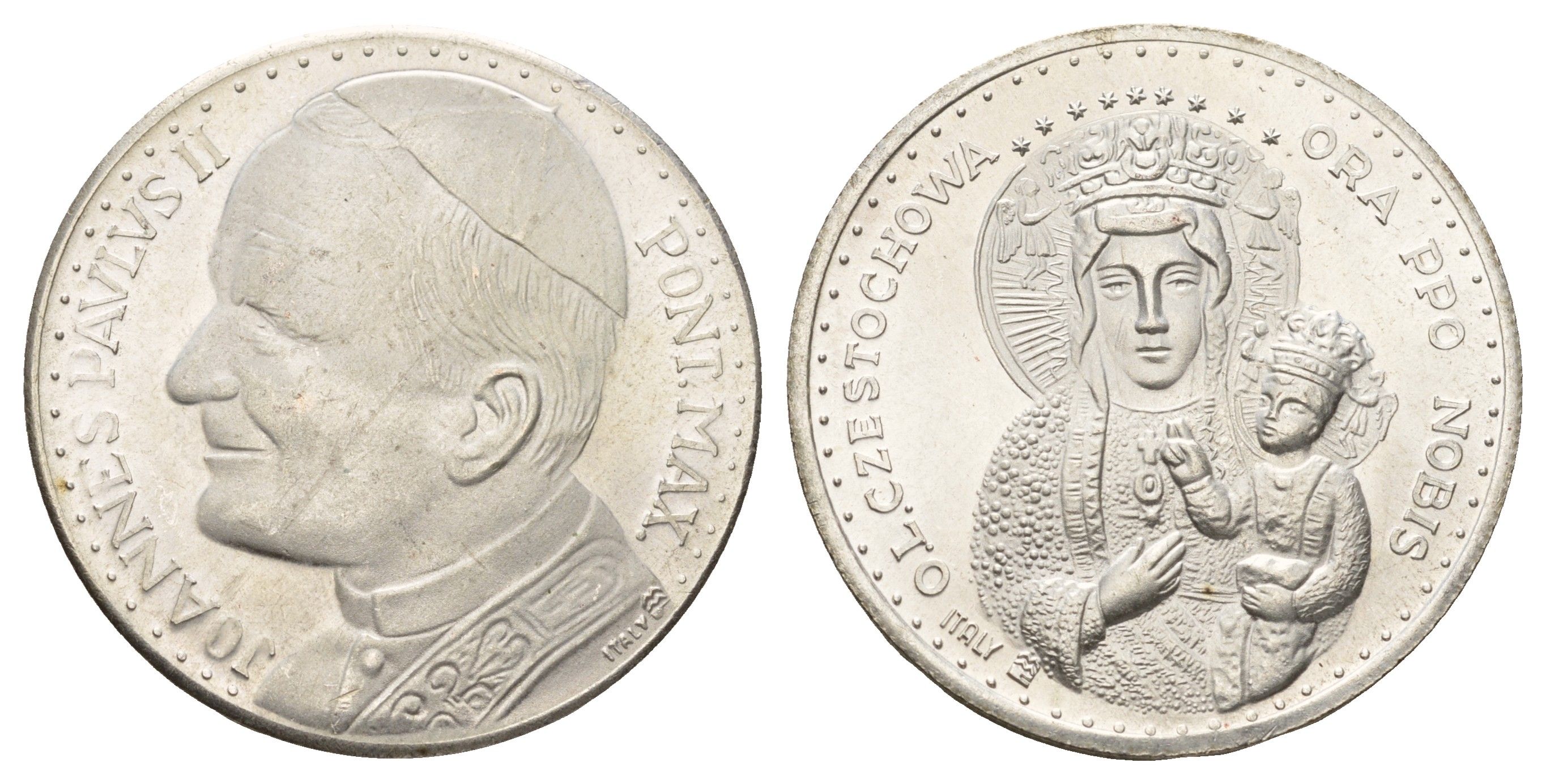 Ватикан медаль "Ченстоховская икона Божией Матери" ND (1978) Иоанн Павел II, диаметр 35 мм, вес 16,3 гр медно-никель плакированный серебро 4117-446