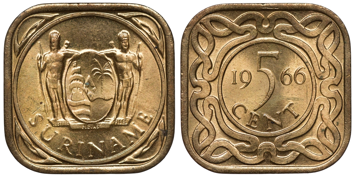 Суринам 5 центов 1966 KM 12.1 никель-латунь UNC 4118-452