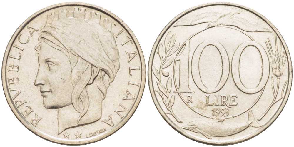 ИТАЛИЯ 100 ЛИР 1993 R KM 159 медно-никель 113-1233