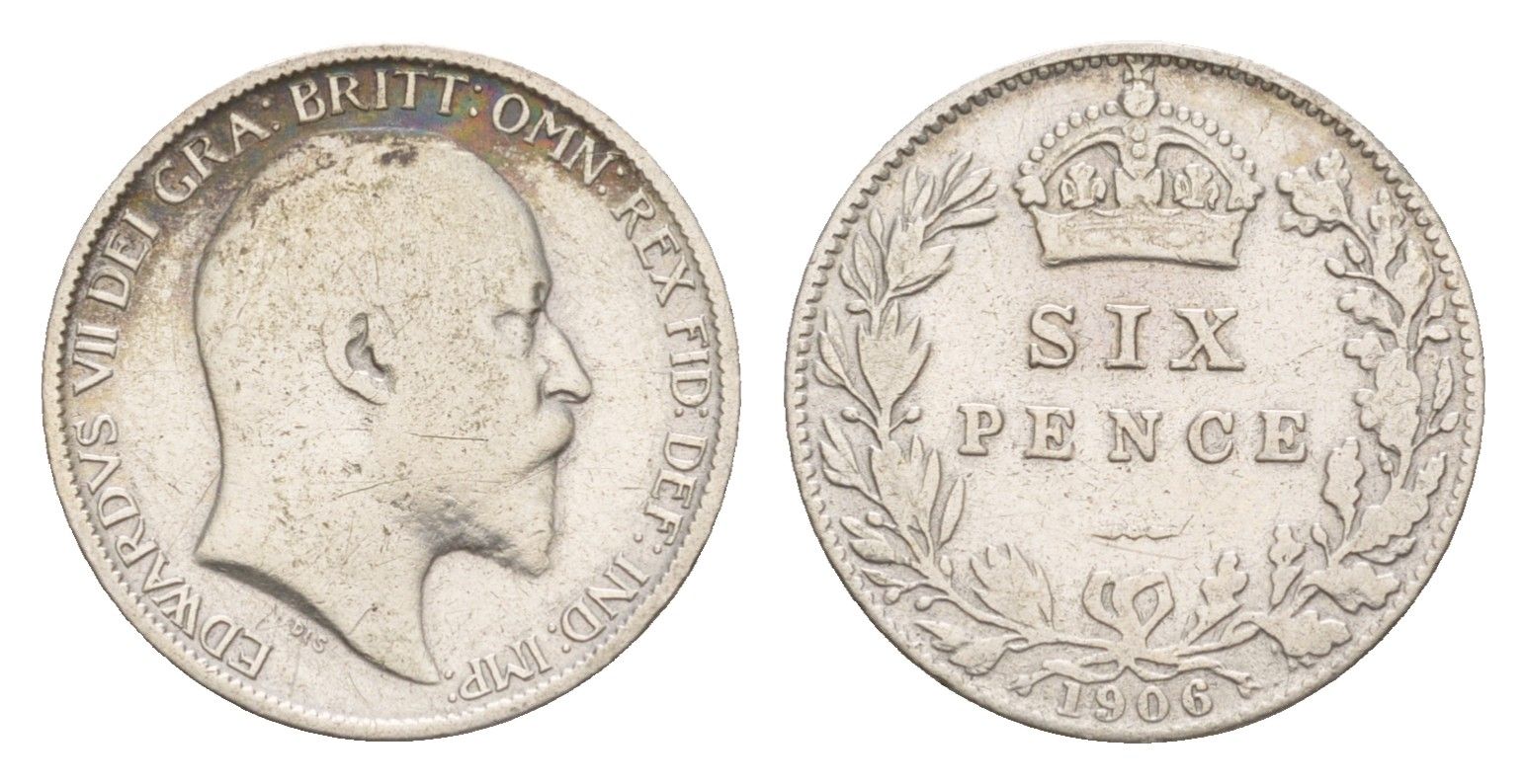 Великобритания 6 пенсов 1906 Эдуард VII (1901-1910) KM 799, Spink 3983 серебро 1520-1321