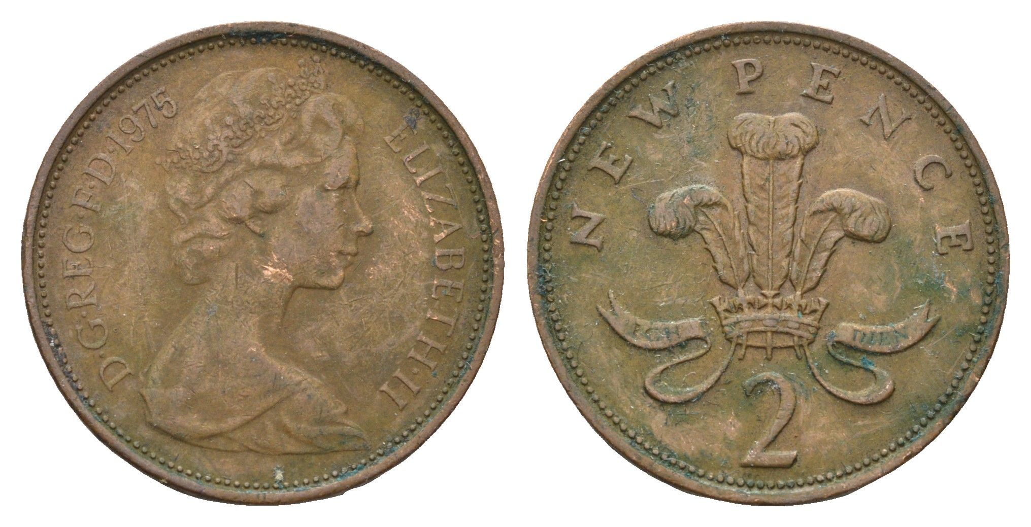 Великобритания 2 пенса 1975 Елизавета II (1952-2022) KM 916, Spink 4235 (C1) бронза 4671-1145