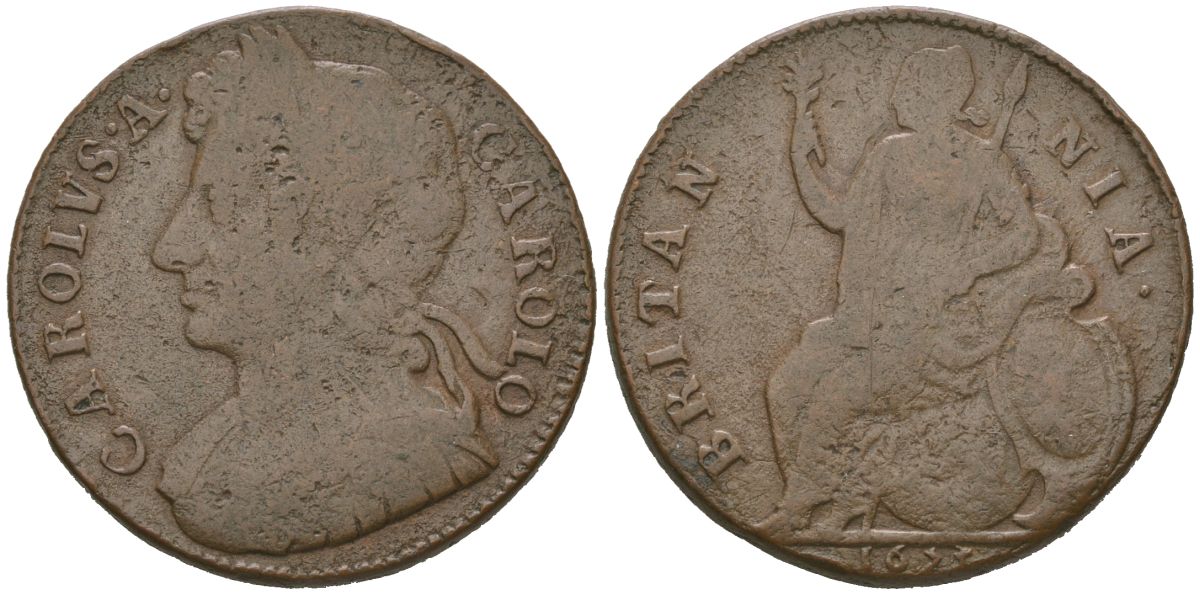 Англия 1/2 пенни 1673 Карл II (1660-1685) KM 437, Spink 3393 медь 4590-612