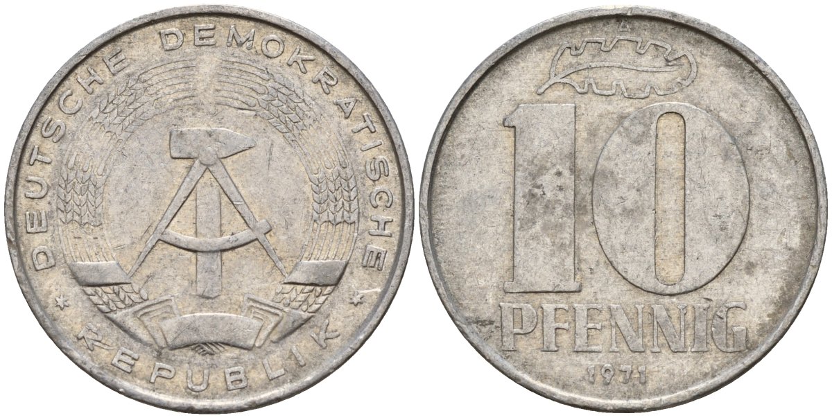 ГДР 10 пфеннигов 1971 A KM 10 алюминий 68-722
