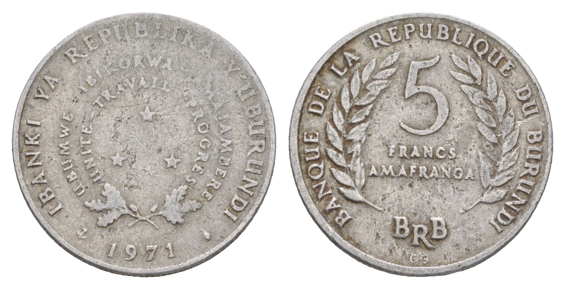 Бурунди 5 франков 1971 KM 16 алюминий 4650-416