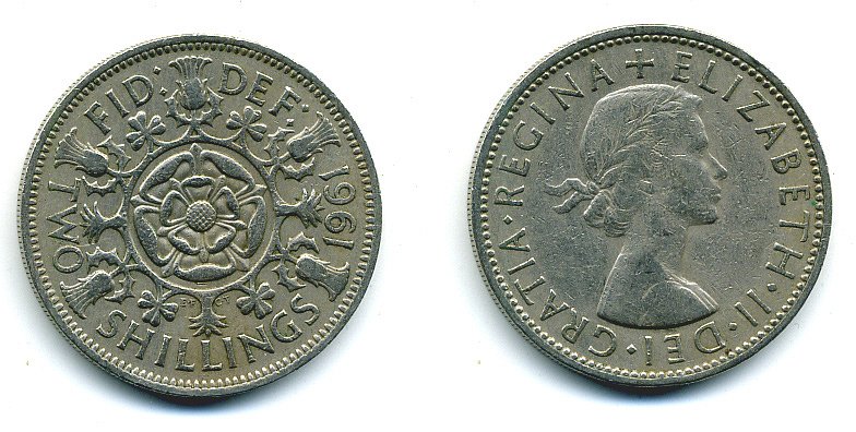 Великобритания 2 шиллинга (флорин) 1961 Елизавета II (1952-2022) KM 906, Spink 4146 медно-никель 4110-1446