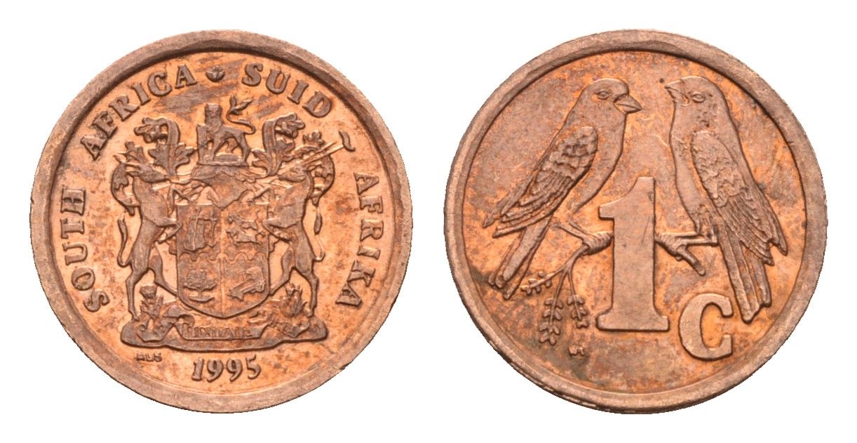 ЮАР 1 цент 1995 KM 132 сталь плакированная медью UNC 4643-323