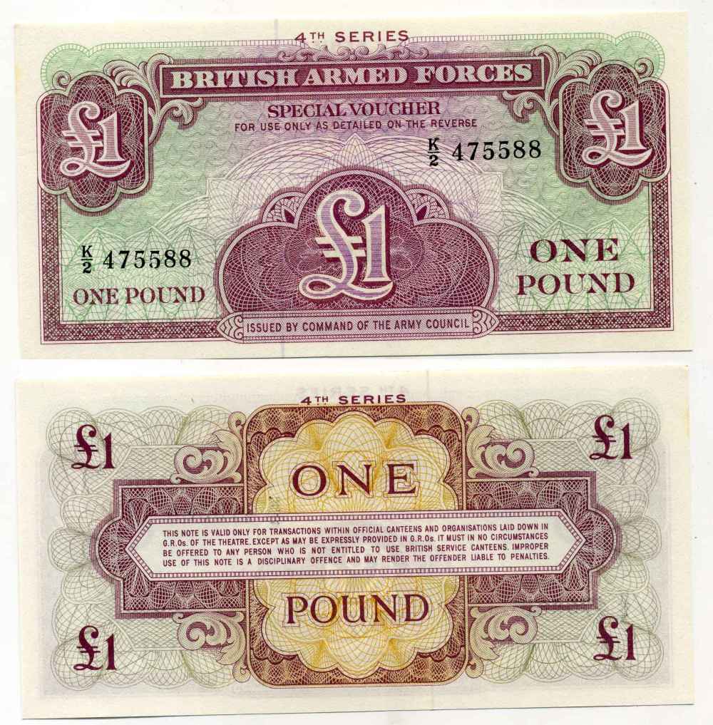 АНГЛИЯ 1 ФУНТ 1962 ДЛЯ ВООРУЖЕННЫХ СИЛ, 4 СЕРИЯ Pick М36 бумага UNC (ПРЕСС) 8589-25-3-2