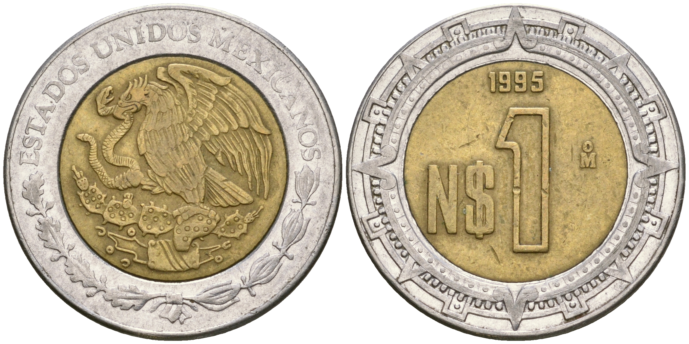 Мексика 1 песо 1995 KM 550 биметалл 4364-453