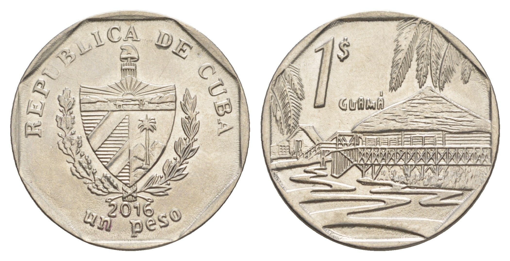 Куба 1 песо 2016 хижины Гуама KM 579 сталь плакированная никелем 4646-511