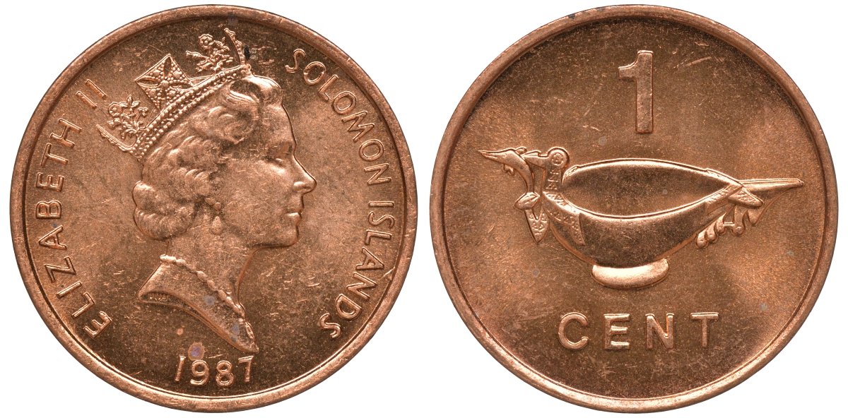 Соломоновы острова 1 цент 1987 Елизавета II (1953-) KM 24 сталь плакированная бронзой aUNC 4602-922