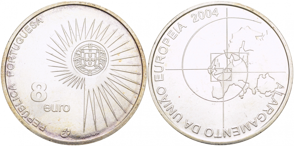 Португалия 8 евро 2004 РАСШИРЕНИЕ ЕВРОСОЮЗА KM 753 серебро UNC 06-255-41