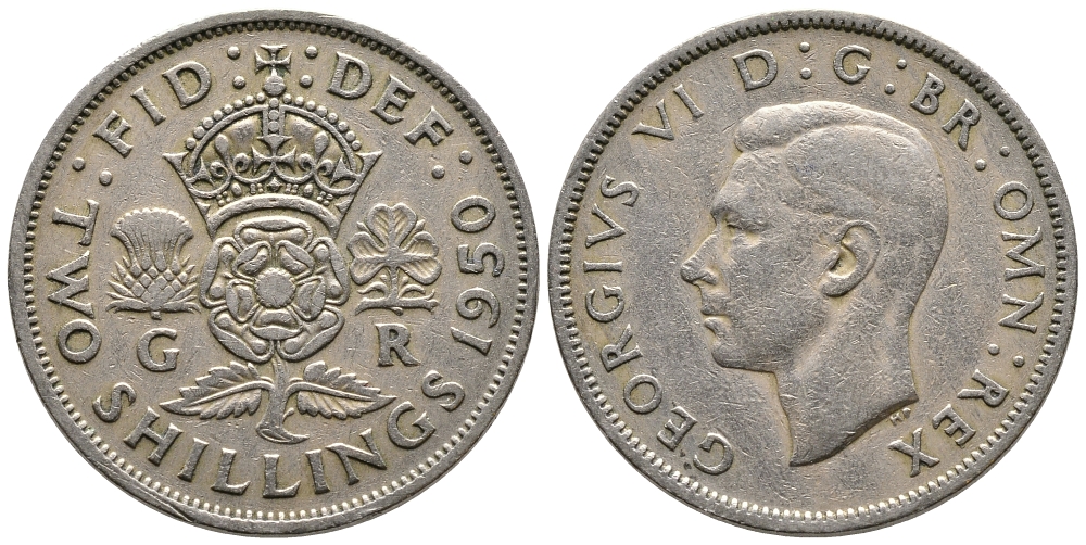 Великобритания 2 шиллинга (флорин) 1950 Георг VI (1936-1952) KM 878,Spink 4107 медно-никель 59-1511